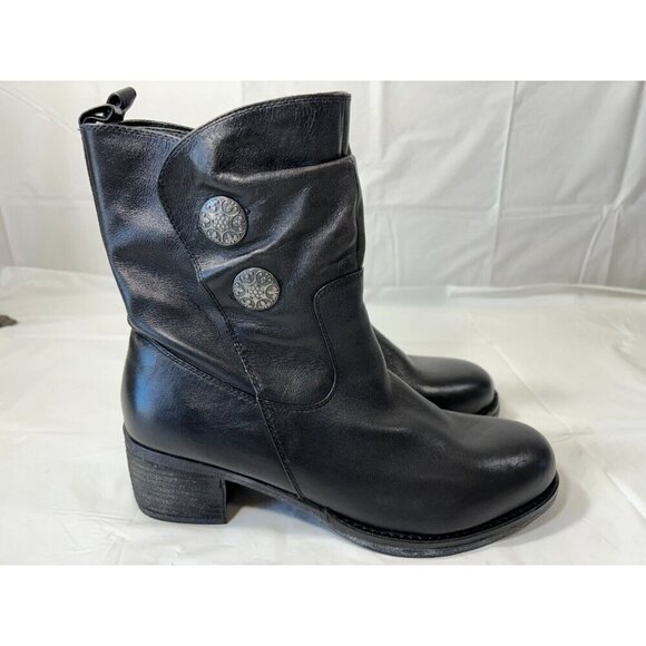 Tara M Devon Zip Up Two Button Black Leather Boots Womens Size 10 - Picture 2 of 11